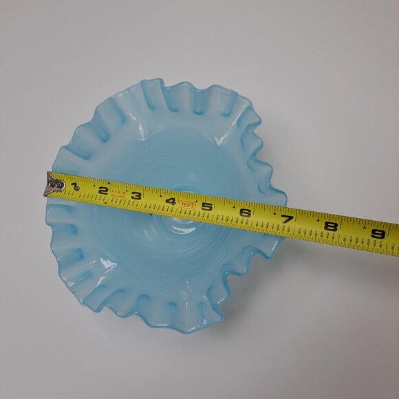 Fenton Blue Glass Bowl With Ruffled Crimped Edge - Picture 11 of 13